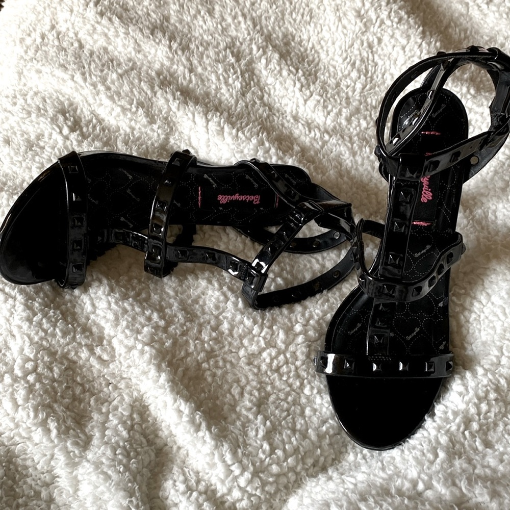 Betseyville, Black Studded heels, size 7.5